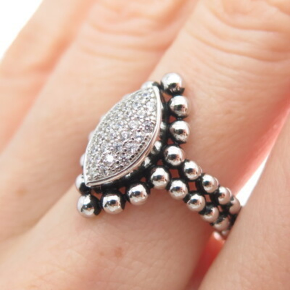 DSMK 925 Sterling Silver Round-Cut C Z Marquise Beaded Ring Size 7.25 - Picture 2 of 8